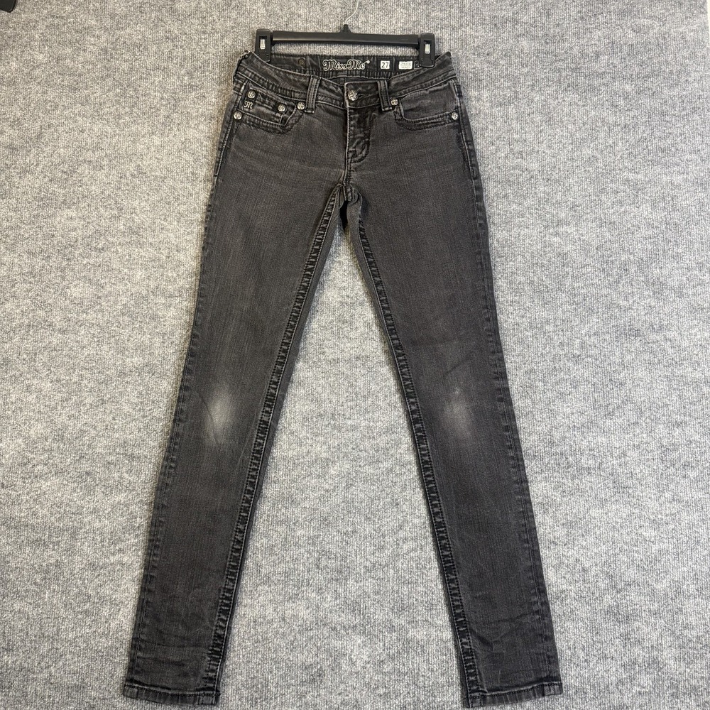 Miss Me Skinny Jeans Womens Size 27 Black Stretch Mid Rise Fleur Pocket